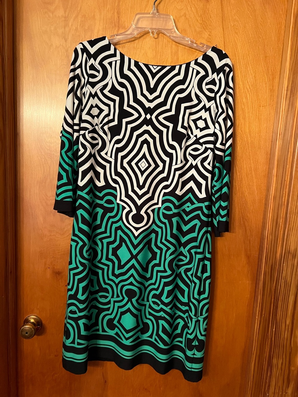 Donna Ricco size 8 geometric print dress in black, white and green